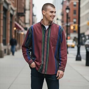 VTG Tommy Hilfiger Men's XXL Striped Button Down Shirt Multicolor Y2K Preppy